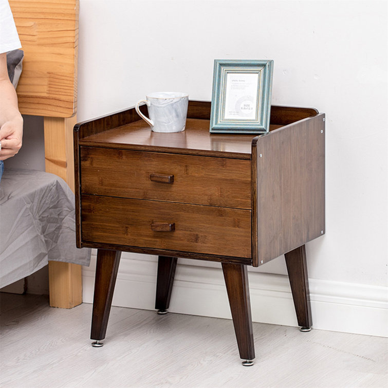 Corrigan Studio® Bjarnfinnur 2 Drawer Solid Wood Nightstand in Brown
